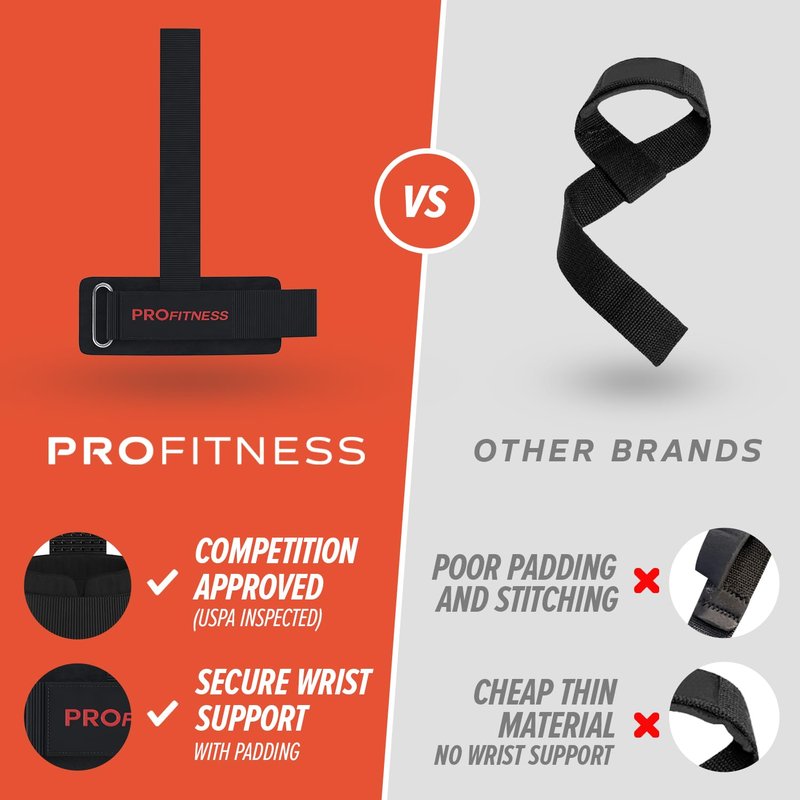 ProFitness Weight Lifting Straps for Men - Weight Lifting Straps for Women - Padded Neoprene Weight Straps Lifting Women & Men with Non Slip Silicone Grip (Black/Red)