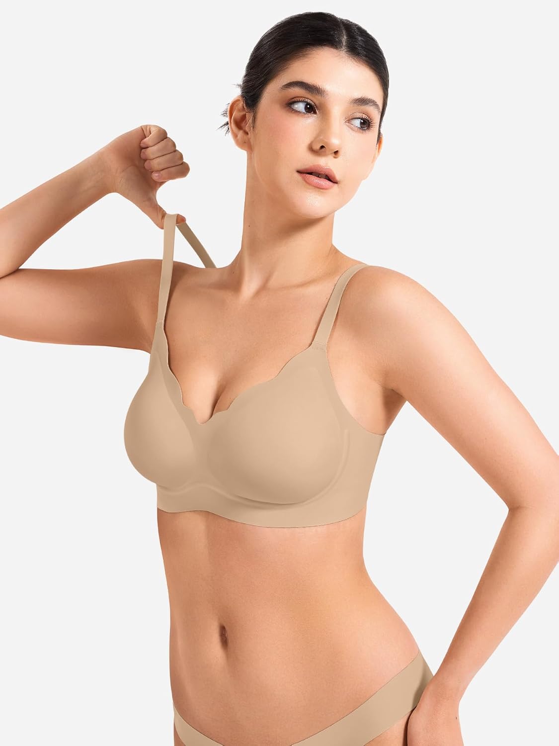 YEOREO Wireless Push-Up Bra - Full Coverage, Seamless Comfort, Scalloped Design | Women's Bralette