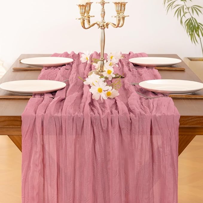 Socomi Mauve Cheesecloth Table Runner Boho Rustic Fall Thanksgiving Gauze 120 inch 10FT Cheese Cloth Runner for Wedding Party Baby Shower Birthday Home Decor Holiday Decorations