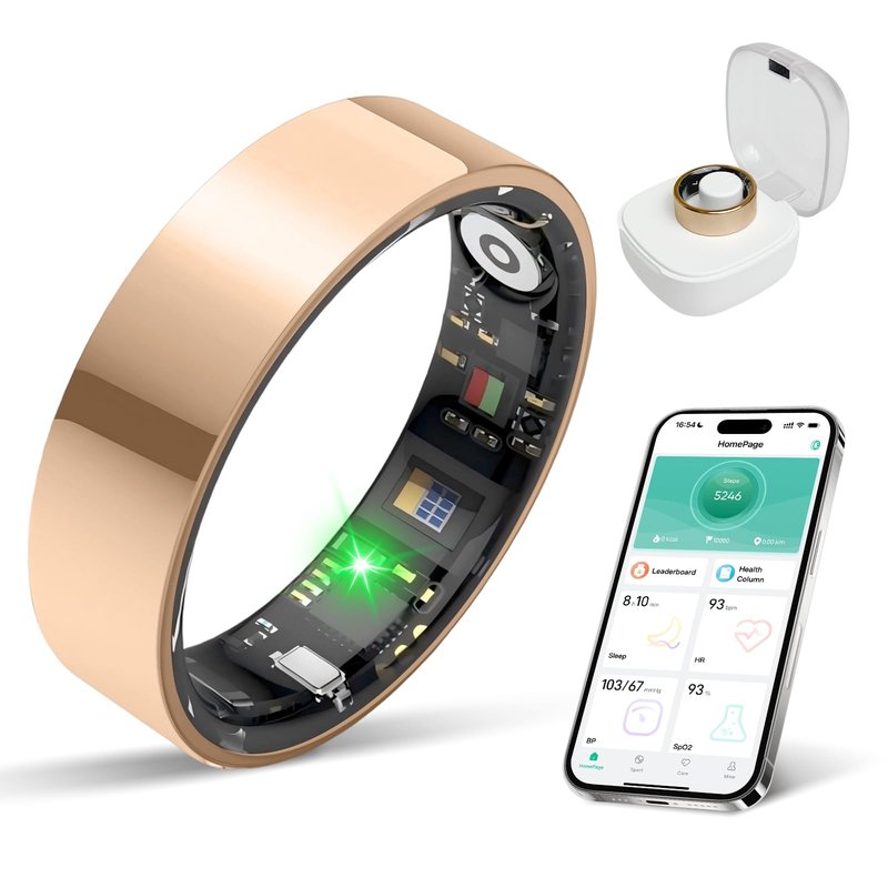 Smart Ring Health Tracker, Sleep/Exercise Monitoring, iOS /Android Compatible, IP68 Water Resistance, No Subscription Required, 5-Day Battery Life, Suitable for Both Women and Men (Rose Gold, 9)