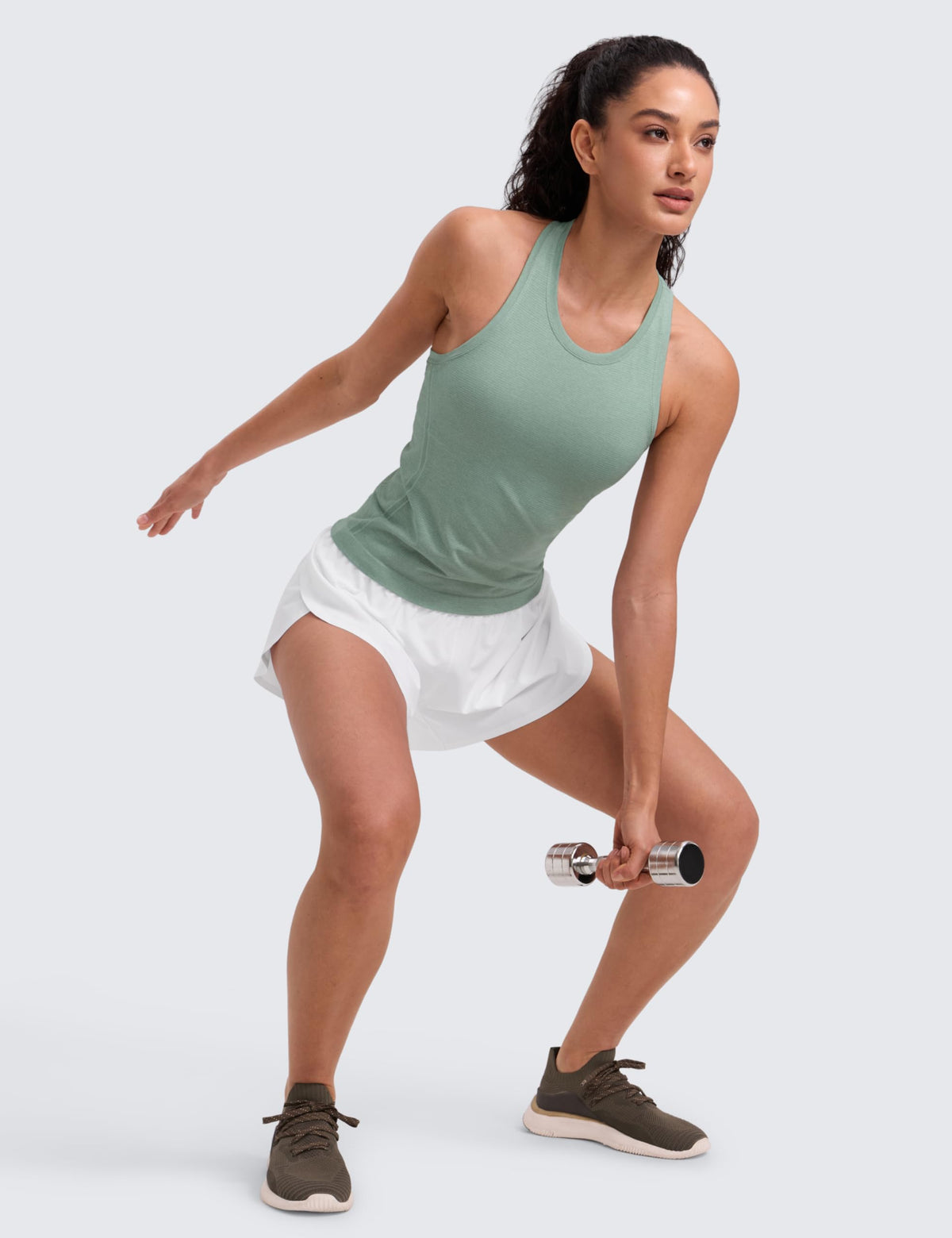 CRZ YOGA Seamless Workout Tank Tops for Women - Athletic Running Gym Sleeveless Shirts Crewneck Racerback Breathable Green Palm Court Heather X-Small