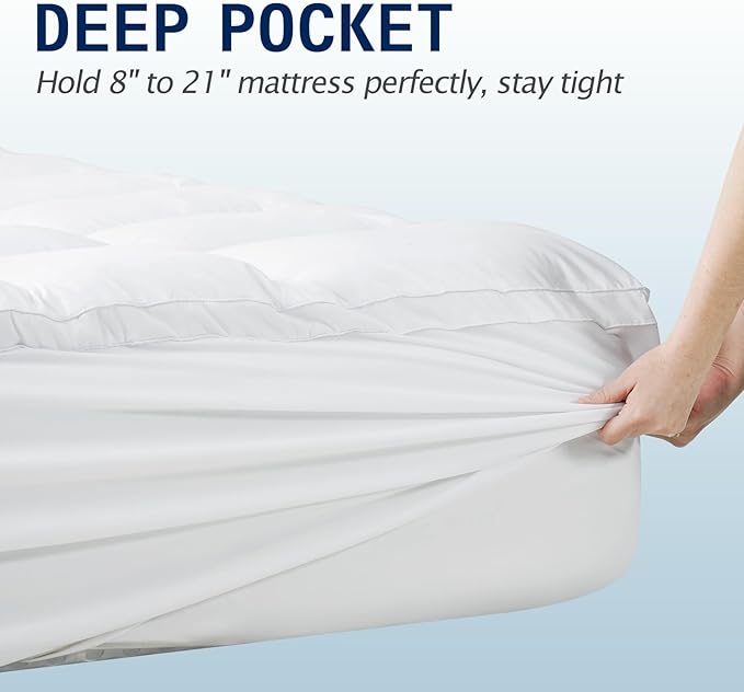 SOPAT Mattress Topper Twin Size Extra Thick Mattress Pad 8-21" Deep Pocket Soft Down Alternative Fill Mattress Protector Pillow Top Mattress Cover (39x75 Inches, White)