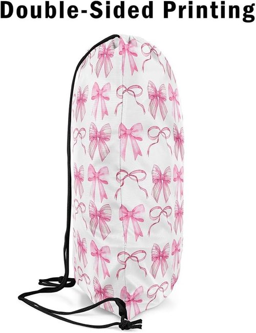 Jejeloiu Cute Bow Drawstring Backpack - Waterproof Kawaii Gym Bag | 13"x15.7" Cherry Fruit Design