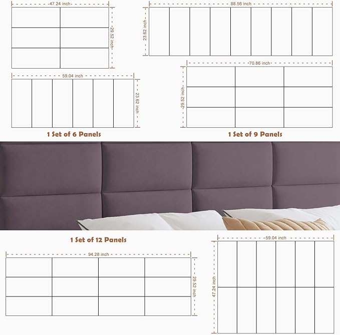 IFNOW Wall Mounted Upholstered Headboard Queen, 3D Peel and Stick Soundproof