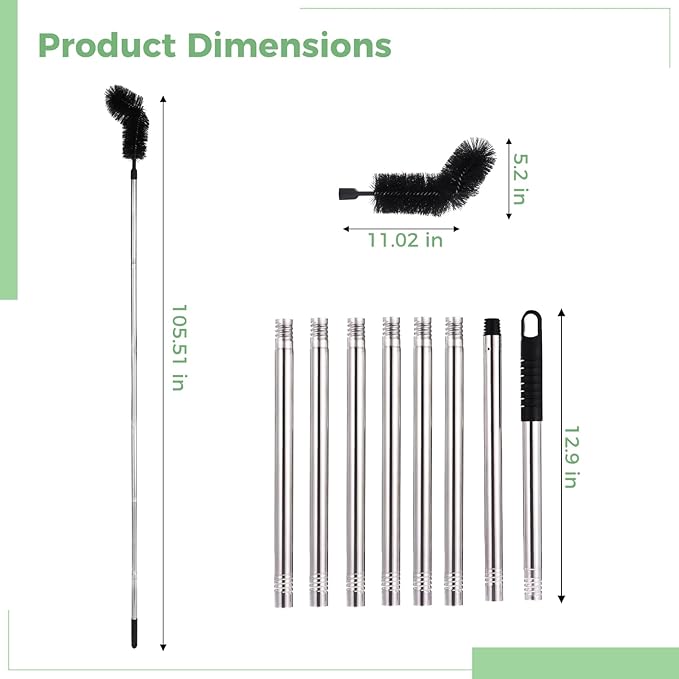 Ground Gutter Cleaning Tool, 105.5 in Extension Pole, Adjustable Gutter Cleaner Brush, L-Shaped Head, for Leaves Branches and Debris