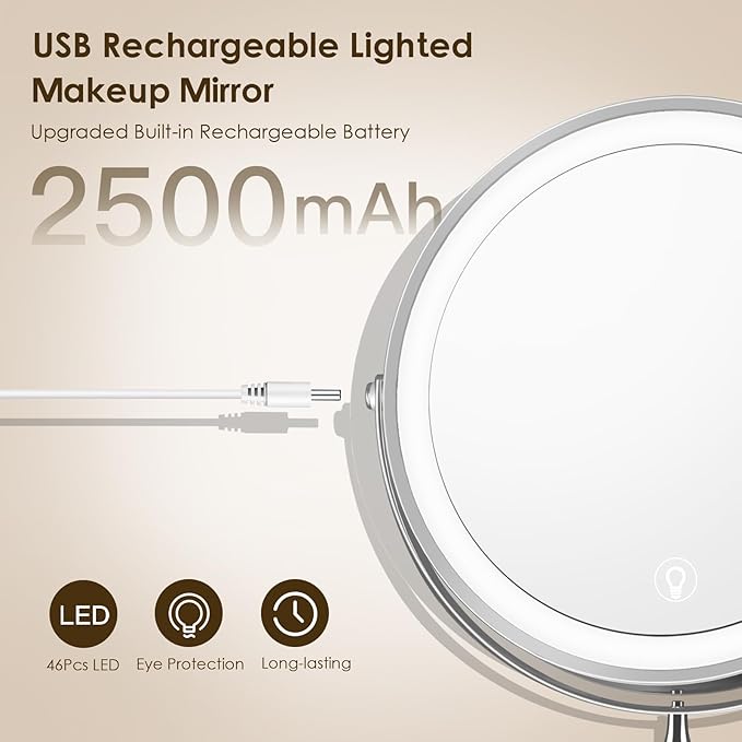 MNIENT Wall Mounted Lighted Makeup Mirror, 3 Colors Led Vanity Mirror