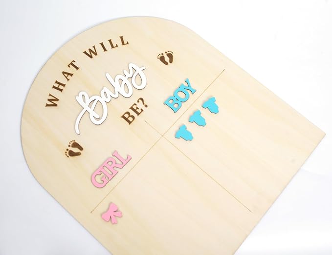 Wooden Baby Gender Reveal Guessing Board - Creative Gender Reveal Party Game Prop,Blue And Pink Guessing Board