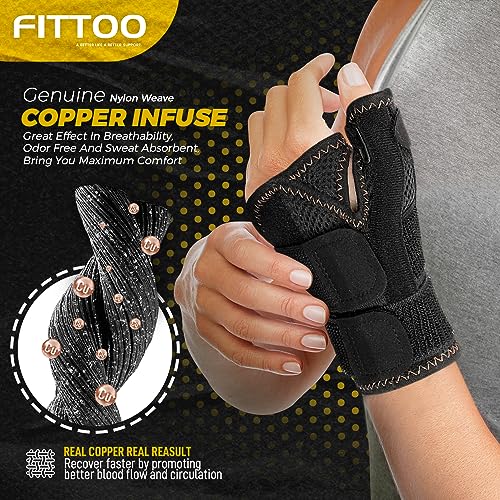 FITTOO Copper Infused Thumb & Wrist Brace for Men and Women - Comfortable CMC Thumb Brace Spica Splint for Pain Relief, Tendonitis, Right & Left Hand - Universal Size
