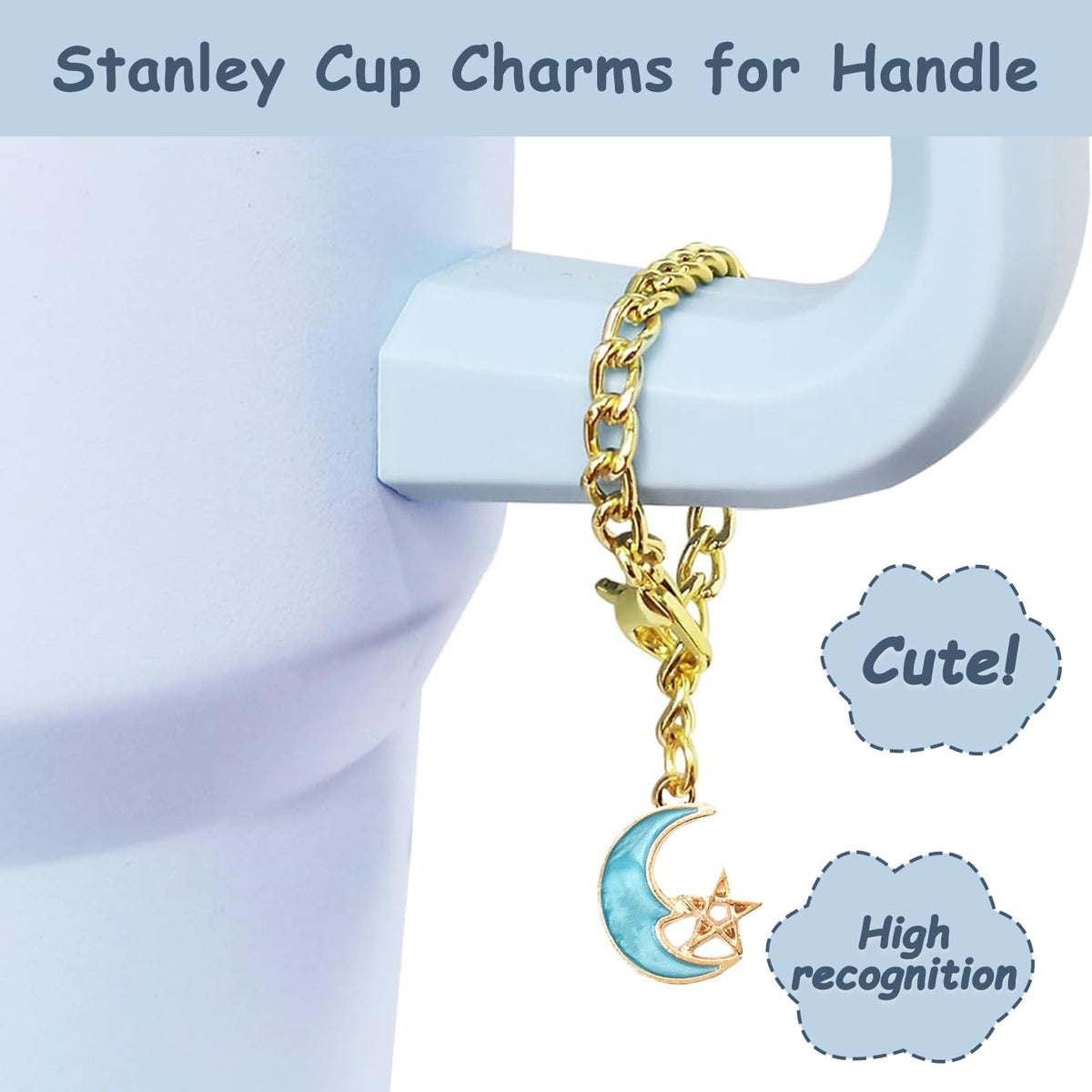Stanley Cup Accessories Set,Including 2 Pcs 0.4in Straw Cover, 1 Silicone Spill-Proof Stopper Set of 3, 1 Cute Moon Handle Charm, 1 Silicone Boot Fits Stanley 40&30 Oz Tumbler (Blue 2.0)