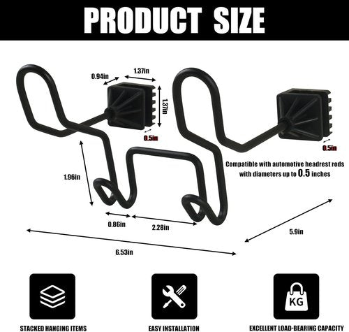 Hard Hat Holder - Heavy Duty Car Seat Hook Organizer for Trucks, SUVs & Cars | 1-Pack