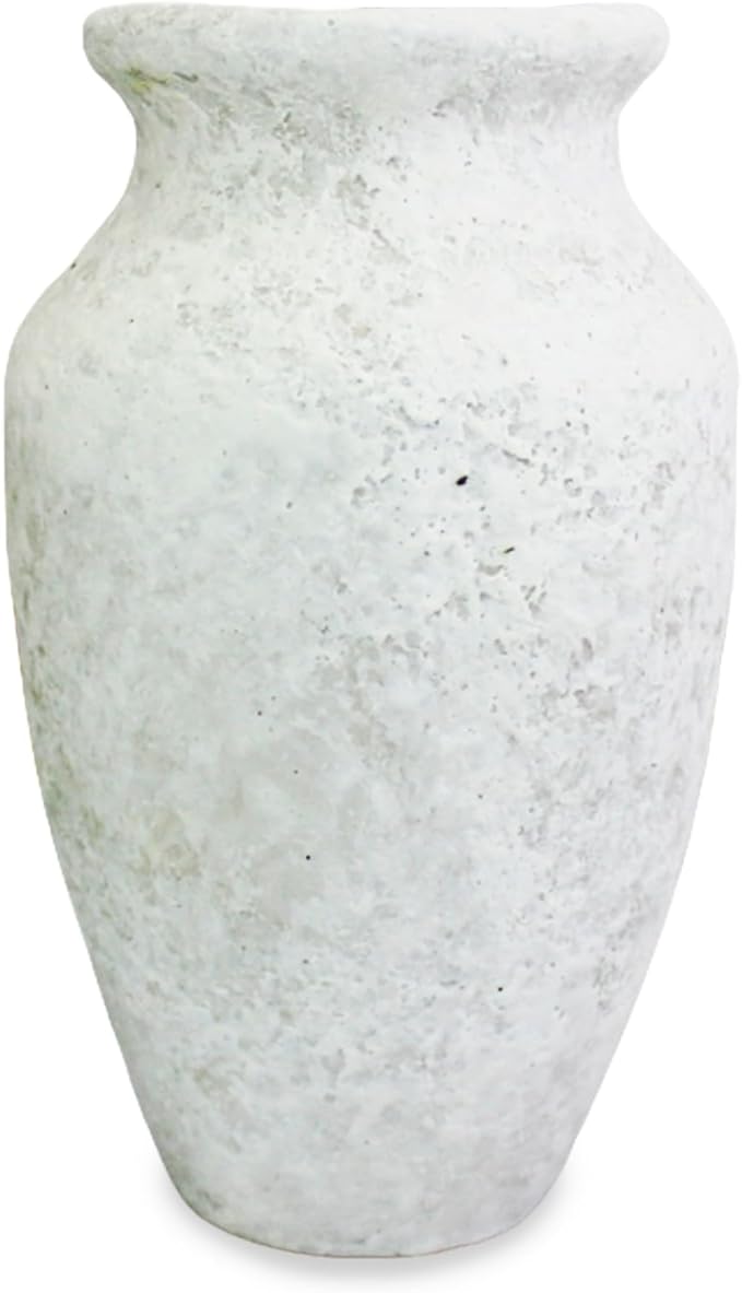 roro Handmade 7.5 Inch Rustic Farmhouse White Textured Ceramic Prunus Vase – Classic Decorative Flower Vase for Home, Office, or Shelf Centerpiece