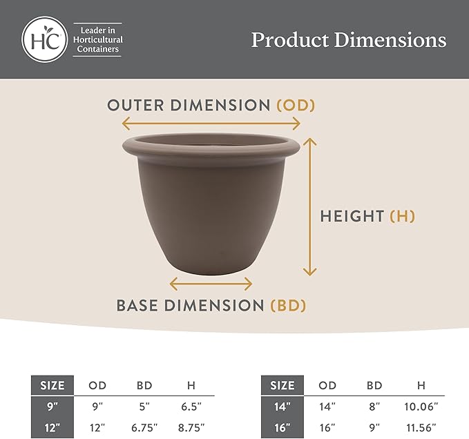 The HC Companies Sevilla Flower Planters - Durable Outdoor & Indoor Planter - Round Lightweight Self Watering Plant Pots for Herbs & More (12" Cottage Stone, Pack of 2)