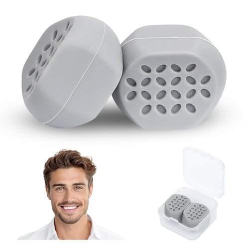 Keroius Jawline Exerciser for Men & Women - Silicone Jaw Trainer (2Pcs) - Face Shaper & Strengthener to Slim, Tone& Define The Face (2, Gray)