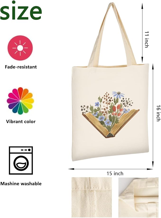 AUSVKAI Canvas Tote Bag Aesthetic for Women, Cute Reusable Cloth Cotton Bags for Shopping Beach Grocery