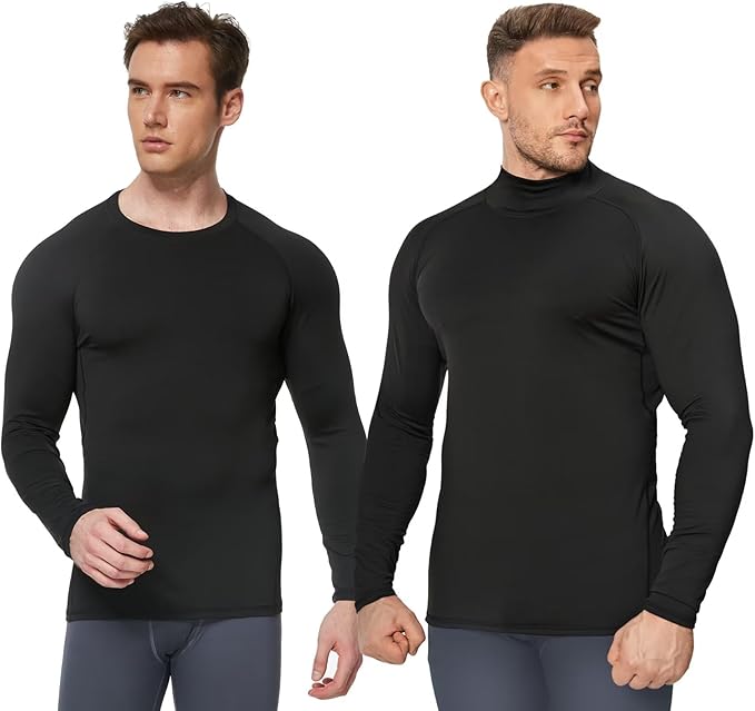 5 or 4 Pack Men's Thermal Compression Shirt Fleece Lined Long Sleeve Athletic Base Layer Cold Weather Gear Workout Top