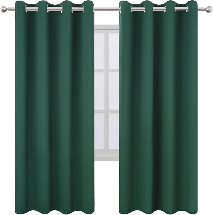 LEMOMO Blackout Curtains 66 x 72 Inch Long Dark Green Curtains Set of 2 Panels