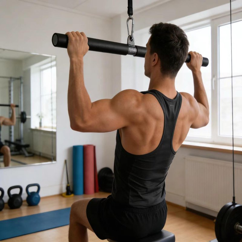 SENTOP DIY Straight Bar, Bicep Pull Bar with Soft Hand Grips Weight Machine Accessories Straight Bar for Home Gym Workout (with Buckle)