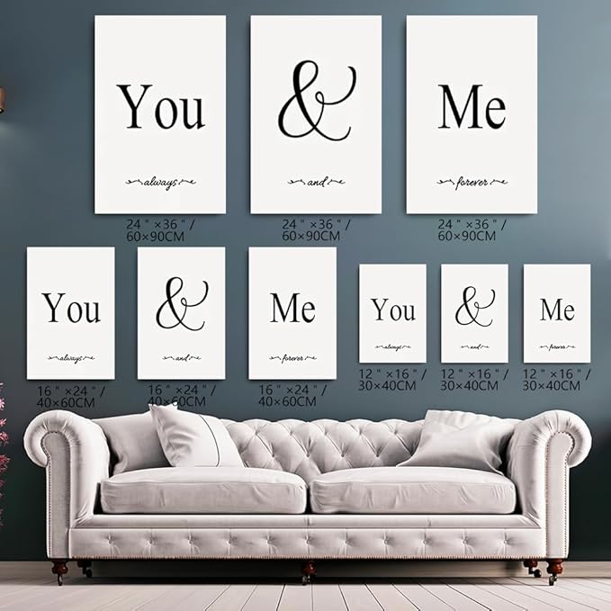 GUBIYU Black & White Bedroom 'You And Me' Love Words Art 24"x36"
