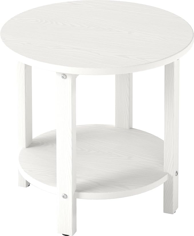 HDPE Round Outdoor Side Table, 18.1-Inch Weatherproof Small Outdoor Table for Adirondack, 2-Tier Patio End Table for Garden Backyard Porch Deck Balcony Poolside (White)
