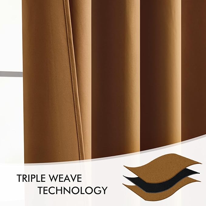 MIULEE Golden Brown Back Tab Blackout Curtains 63 Inch Length 2 Panels Set