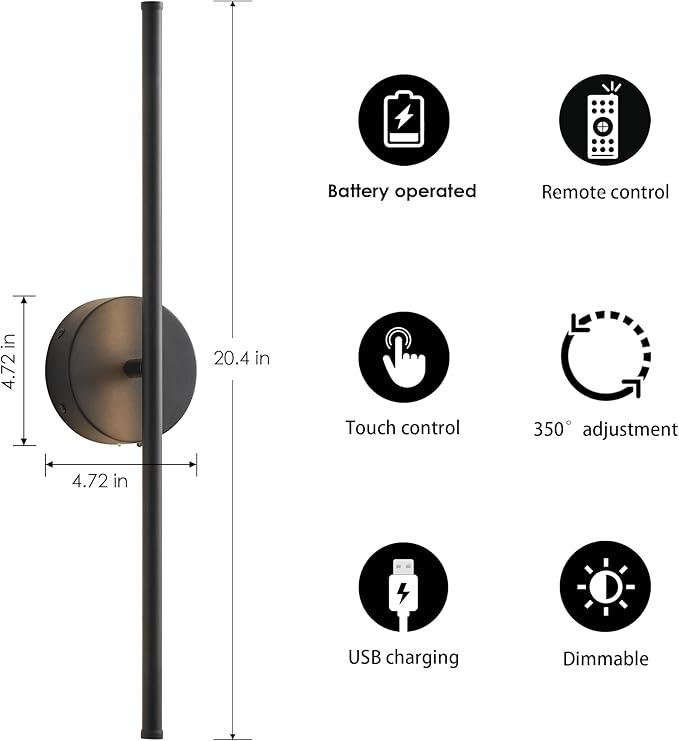 KARTOOSH Battery Operated Wall Sconces, Dimmable Wall Sconces Set of Two