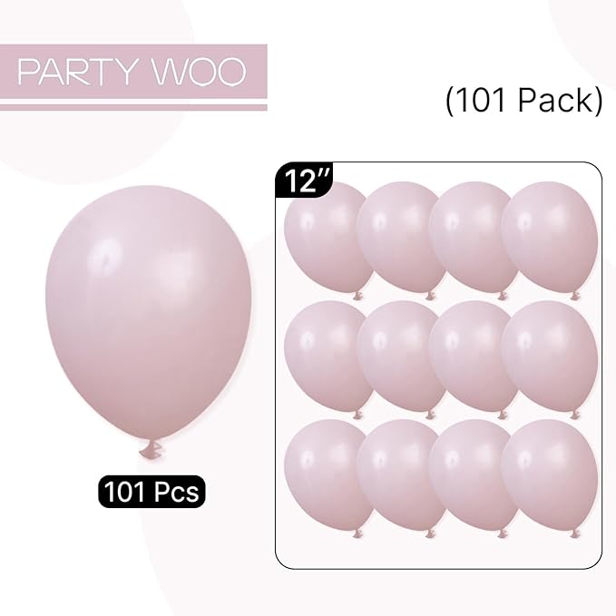 PartyWoo Dusty Pink Balloons 101pcs 12 Inch Boho Blush Lilac Pink Latex Helium Balloons for Princess Birthday Baby Shower Graduation Gender Reveal Anniversary Bachelorette Party Decorations Pink-F54
