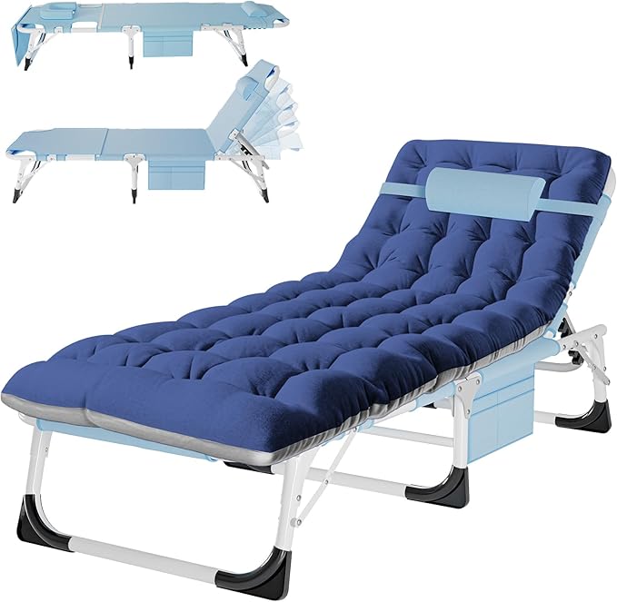 ABORON 4-in-1 Lounge Chair with Face & Arm Holes for Tanning, 440LB Heavy-Duty Folding Recliner with Plush Cotton Cushion, No Assembly Tri-Fold Guest Bed for Sunbathing, Poolside, Office Nap & Camping