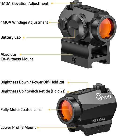 CVLIFE Red Dot Sight - Motion Awake 1x20mm Optics Scope with Co-Witness Riser & Low Mount | IPX7 Waterproof