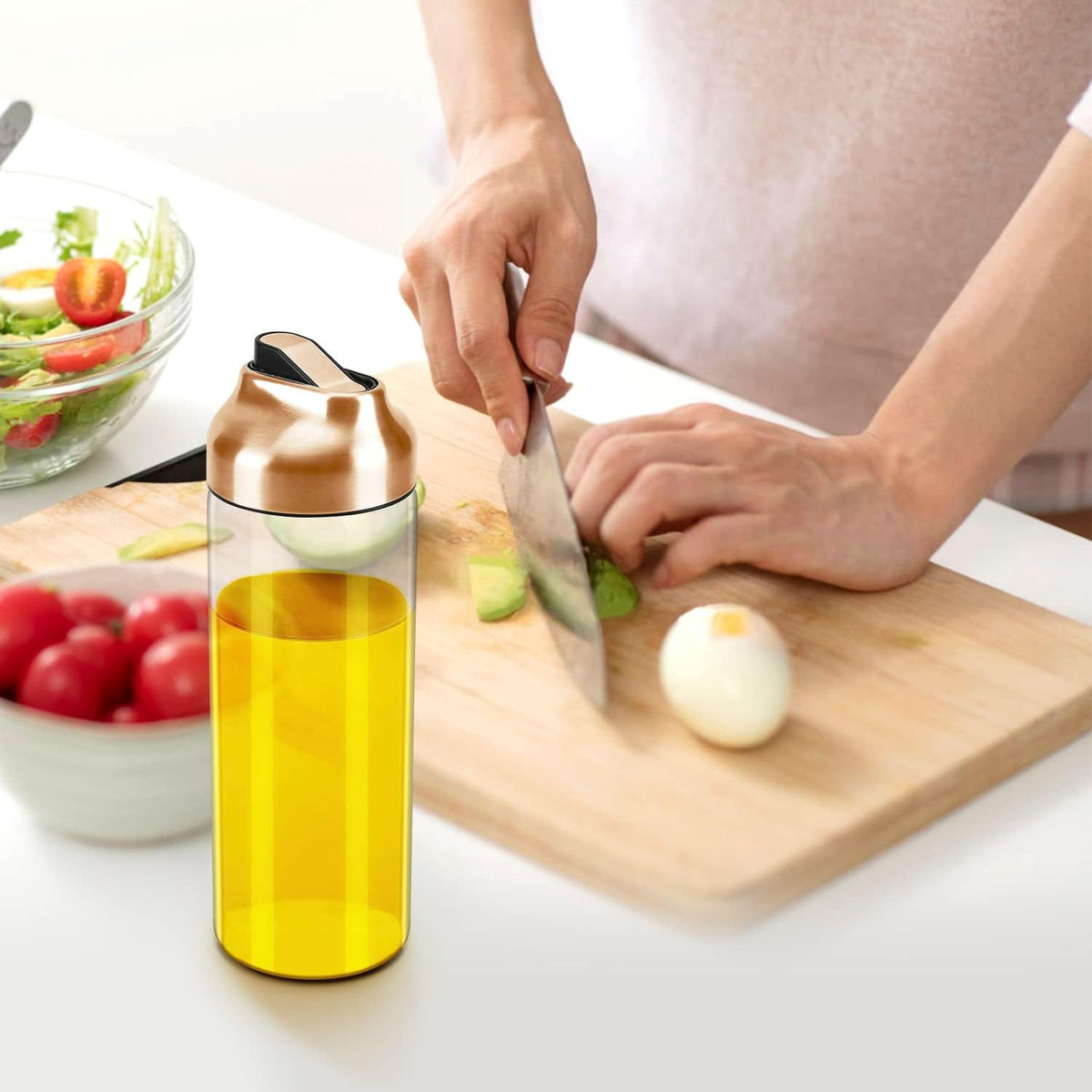 Aelga Copper Kitchen Accessories - Glass Oil Dispenser - Copper Olive Oil Dispenser Bottle for Kitchen with Stainless Steel Spout