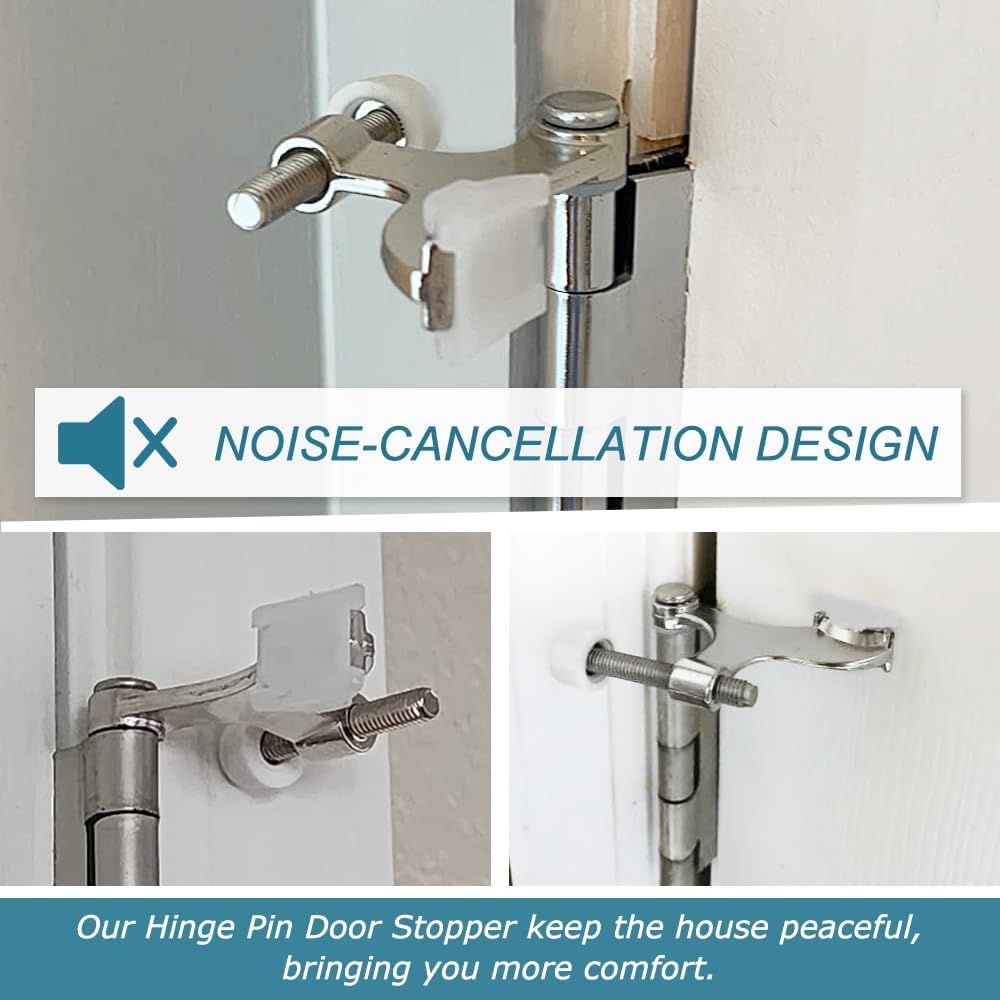 12 Pack Hinge Pin Brushed Nickel Door Stopper, Adjustable Heavy Duty Hinge Pin Door Stop with Rubber Bumper Tips