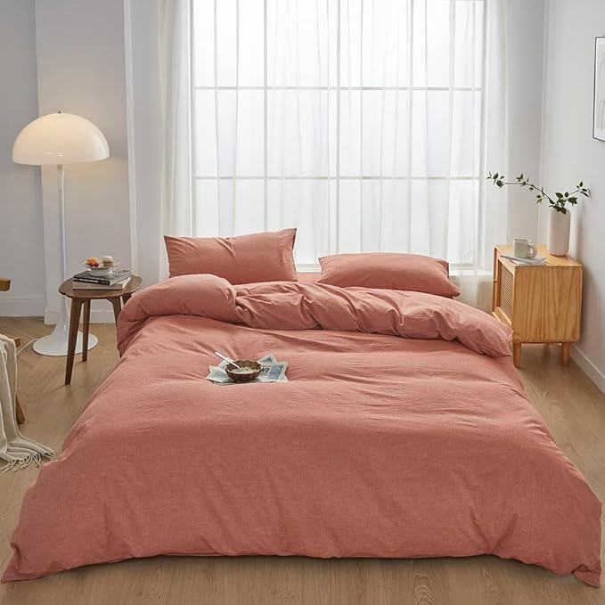 FACE TWO FACE Bedding Duvet Cover Set100% Washed Cotton Duvet Cover Linen Like Textured Breathable Durable Soft Comfy (King, Caramel)