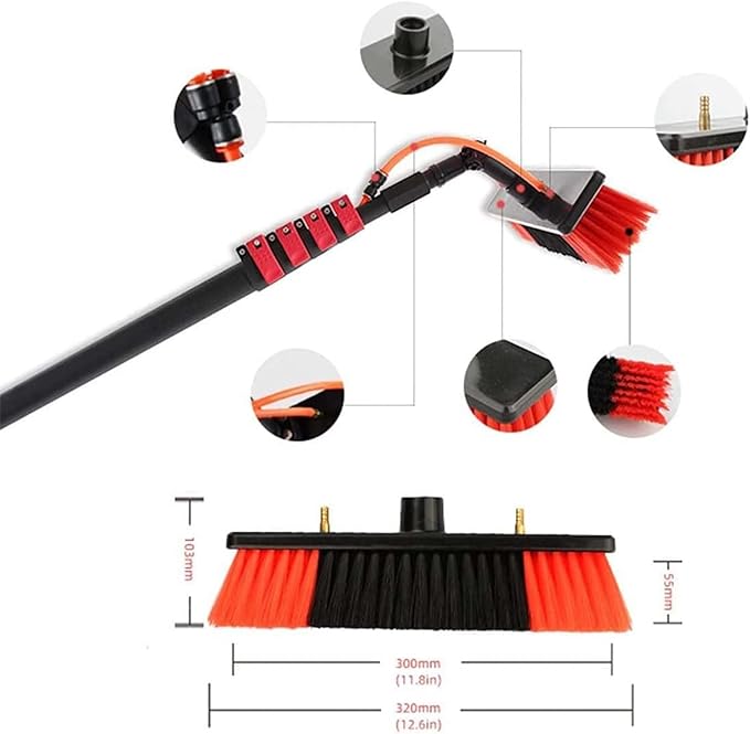 Telescopic Water Fed Window Cleaning Pole with 50cm Brush Head, Extendable 3-11M, Ideal for Solar Panel Cleaning, Conservatory Roof Wash Tools, 16.4ft Reach