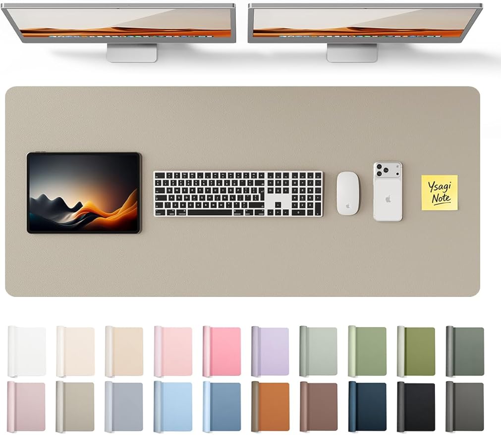 YSAGi Leather Desk Protector, Office Mat, Large Mouse Mat, Non-Slip PU Leather Blotter, Laptop Pad, Waterproof Writing Pad for Office and Home (Olive Beige, 47" x 17")