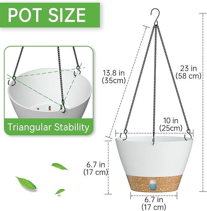 ZMTECH 2 Pack 10 Inch Hanging Planters for Indoor Plants, Modern White Hanging Planter with Visible Water Level Window & Metal Chain, Decorative Plant Hanger Indoor for Spring Balcony Decor