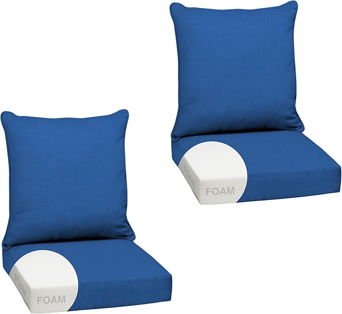 Arden Outdoor Foam Deep Seat Cushion Set (2-Pack), 24x24, Premium High-Density Foam, Never Flattens, Weather-Proof for Patio Chair Sofa Couch, Cobalt Blue Texture