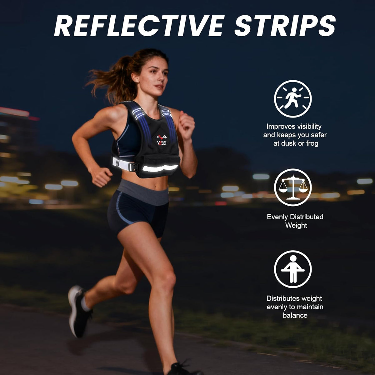 VBSD Adjustable Weighted Vest - 4-32lb Options with Reflective Strip for Running & Strength Training