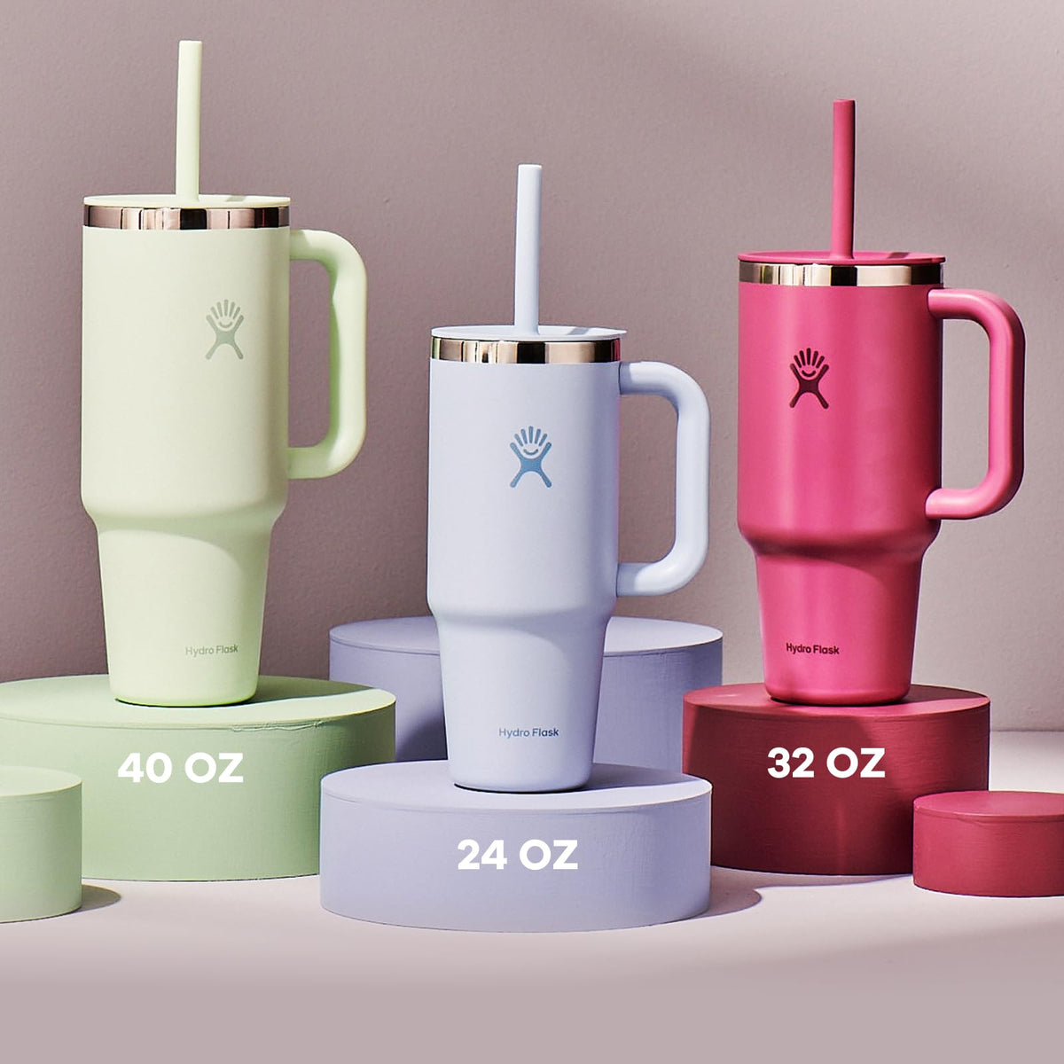 Hydro Flask Travel Tumbler with Handle, Lid and Straw - Insulated Stainless Steel in 24 Oz Tonal Trillium