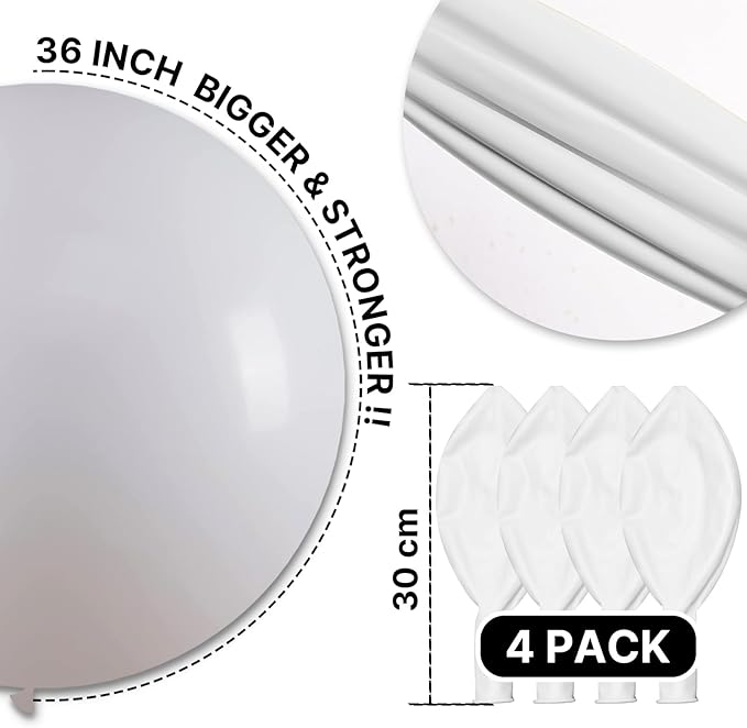 PartyWoo White Balloons 4pcs 36 Inch Extra Large Big Jumbo Giant Matte White Latex Helium Balloons for Wedding Bridal Graduation Engagement Baby Shower Birthday Tea Party Decorations White-Y13