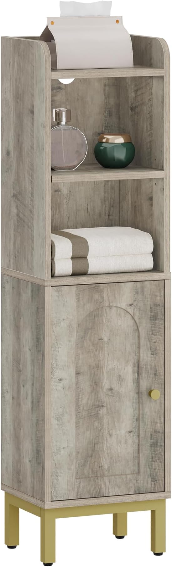 Bathroom Storage Cabinet, Small Corner Floor Cabinet with Door and Shelves, Narrow Toilet Paper Holder, Bathroom Organizer with Adjustable Shelf, for Small Spaces, Rustic Greige BC38205GV1