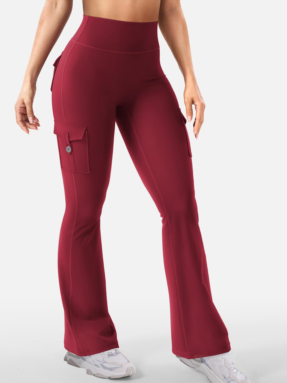 YEOREO CoreFlex Women Workout Flare Leggings with Pockets Scrunch Cargo Gym Yoga Leggings Wine XL