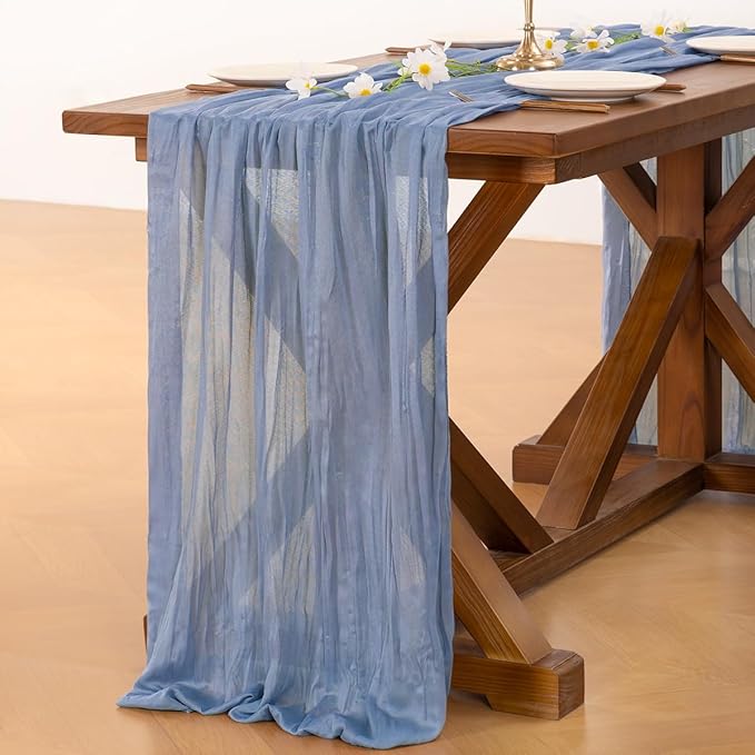 Socomi 6pcs Dusty Blue Fall Thanksgiving Cheesecloth Table Runner Boho Rustic Gauze 120 inch 10FT Cheese Cloth Runner for Wedding Party Baby Shower Birthday Home Decor Holiday Decorations