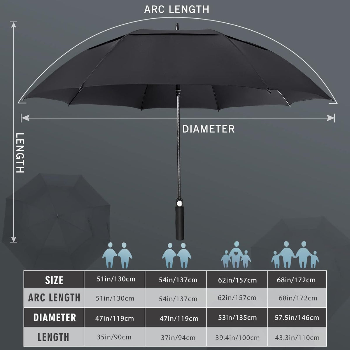 ZOMAKE Windproof Golf Umbrella - Extra Large Double Canopy for Rain & Sports | 51-72 Inch Sizes