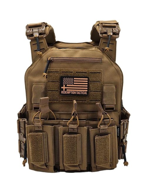 Redemption Crusader 2.0 Molle Quick Release Buckles Airsoft Vest with Adjustable Size Sides and Triple Pouch (Dark Coyote Brown)