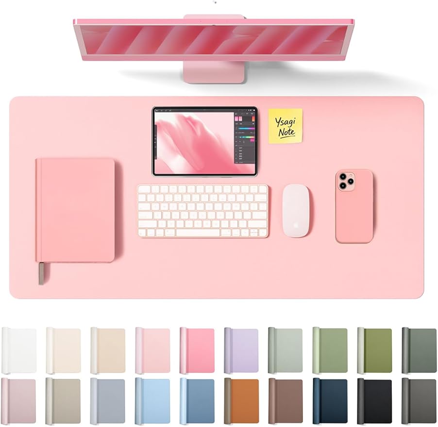 YSAGi Leather Desk Protector, Office Mat, Large Mouse Mat, Non-Slip PU Leather Blotter, Laptop Desk Pad, Waterproof Writing Pad for Office and Home (Light Pink, 31.5" x 15.8")