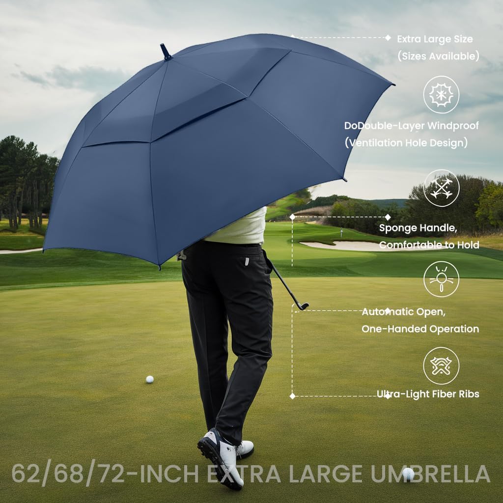 SIEPASA Golf Umbrella - Extra Large 62/68/72 Inch Automatic Open | Windproof & Waterproof Double Canopy