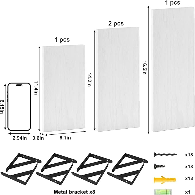 YGEOMER White Floating Shelves for Wall, Different Sizes Rustic Wall Shelves