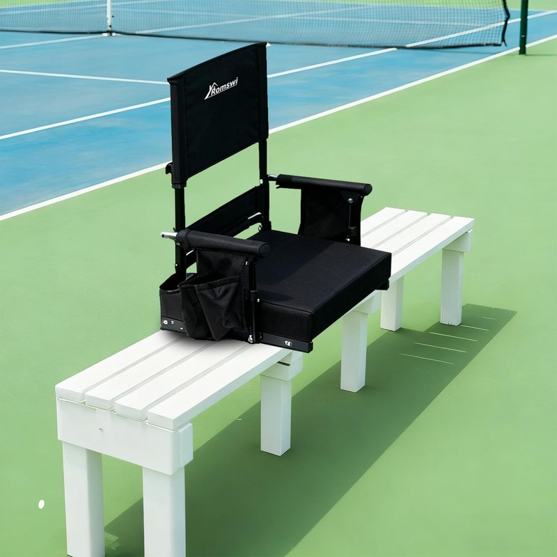 Romswi 2-Pack Stadium Seat with Height Adjustable High Back & Lumbar Support, 3" Thick Bleacher Chairs with 2 Height Adjustments, Armrests & Cup Holders, Comfortable & Portable, Black