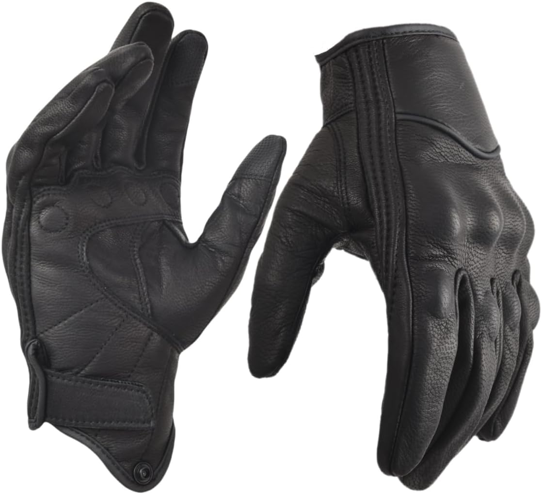 Skiennix Men's Goatskin Leather Gloves - Touchscreen & Windproof for Urban Riding | Full Finger Design