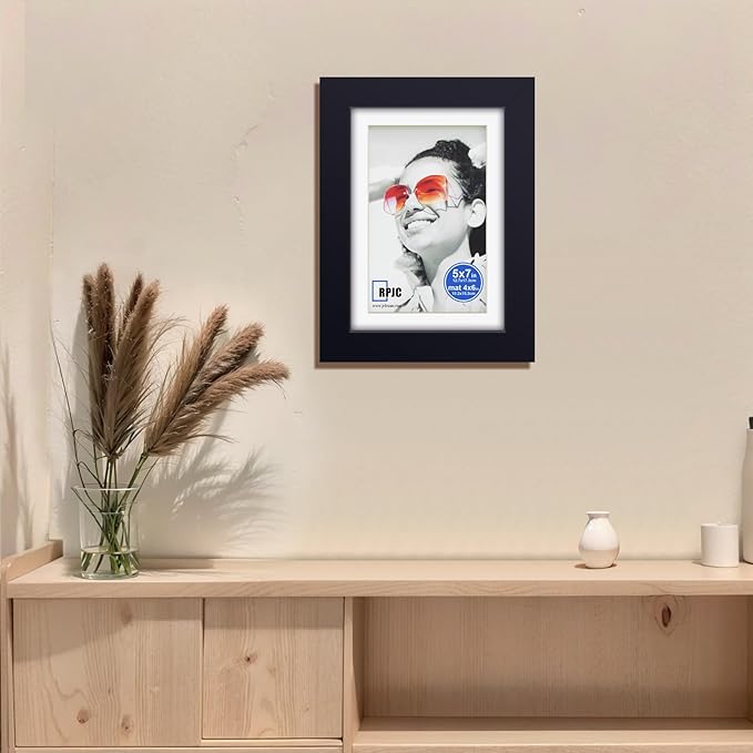 RPJC 5x7 inch Picture Frame Made of Solid Wood and High Definition Glass Display Picture 4x6 with Mat or 5x7 Without Mat for Wall Mounting Photo Frames Jazz Blue