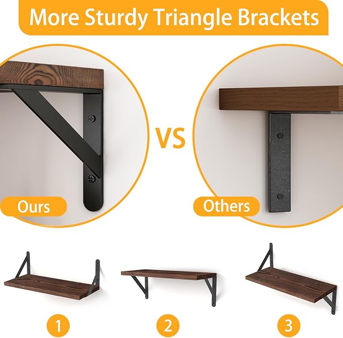 YGEOMER Floating Shelves for Wall, Different Sizes Dark Carbonized Pine Wall